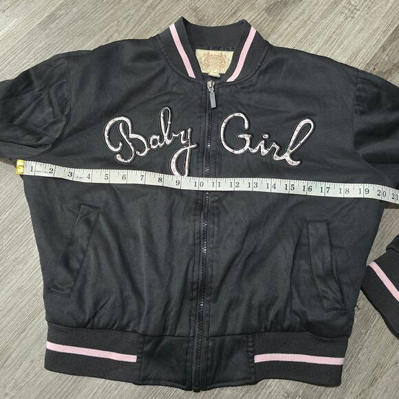 Iris Sport Couture Black & Pink Baby Girl 70's Style Windbreaker Zip Up Jacket - Picture 7 of 9
